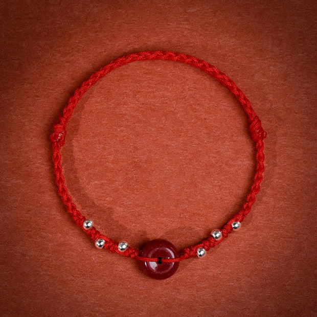 Buddha Stones Cinnabar Peace Buckle Handmade String Adjustable Bracelet Anklet - Red String Anklet(Circumference 22-30cm) - image 1