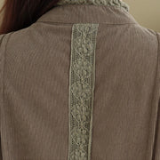 Buddha Stones Winter Pleated Buttons Down Long Sleeve Corduroy Women's Midi Dress With Pockets - image 8