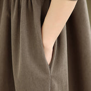 Buddha Stones Winter Pleated Buttons Down Long Sleeve Corduroy Women's Midi Dress With Pockets - image 9