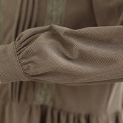 Buddha Stones Winter Pleated Buttons Down Long Sleeve Corduroy Women's Midi Dress With Pockets - image 10