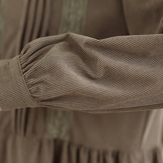 Buddha Stones Winter Pleated Buttons Down Long Sleeve Corduroy Women's Midi Dress With Pockets - image 10