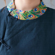 Buddha Stones Fall Colorful Peacocks Mandala Frog-Button Three Quarter Sleeve Cotton Women's Midi Dress - image 13