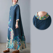 Buddha Stones Fall Colorful Peacocks Mandala Frog-Button Three Quarter Sleeve Cotton Women's Midi Dress - image 9