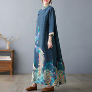 Buddha Stones Fall Colorful Peacocks Mandala Frog-Button Three Quarter Sleeve Cotton Women's Midi Dress - image 5