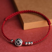 Buddha Stones 999 Sterling Silver Copper Coin Charm Handmade String Strength Bracelet Anklet - image 4