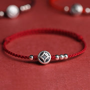 Buddha Stones 999 Sterling Silver Copper Coin Charm Handmade String Strength Bracelet Anklet - image 0