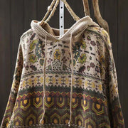 Buddha Stones Fall Striped Geometric Flowers Cotton Women's Long Sleeve Pullover Knitted Hoodie - image 1