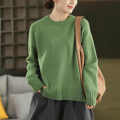 Buddha Stones Winter Crew Neck Warm Long Sleeve Women's Cotton Knitted Sweater - PaleGreen - US4，UK/AU8，EU36 (F) - image 0