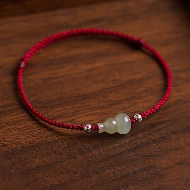 Buddha Stones Gourd Hetian Jade Red String Prosperity Bracelet Anklet - image 4