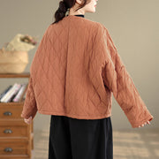 Buddha Stones Winter Frog-Button Diamond-shaped Lines Cotton Long Sleeve Women's Thermal Jacket With Pockets - image 3