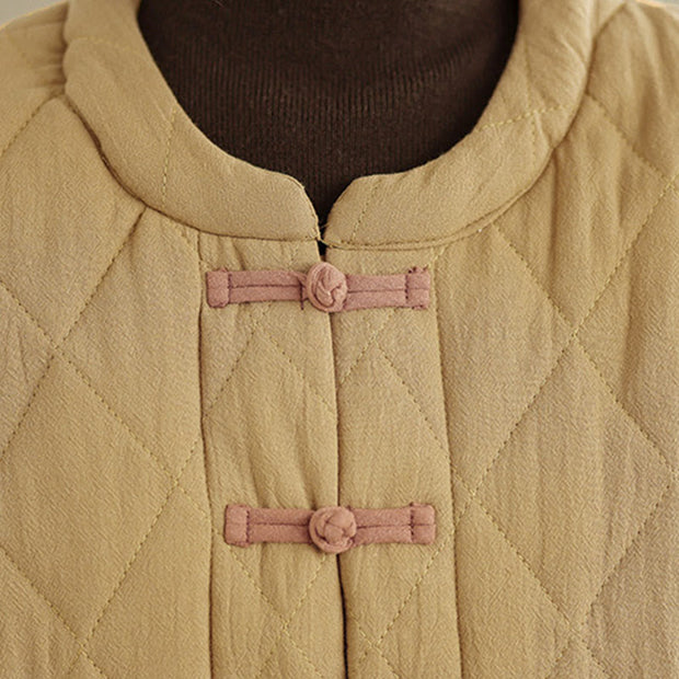 Buddha Stones Winter Frog-Button Diamond-shaped Lines Cotton Long Sleeve Women's Thermal Jacket With Pockets - image 11