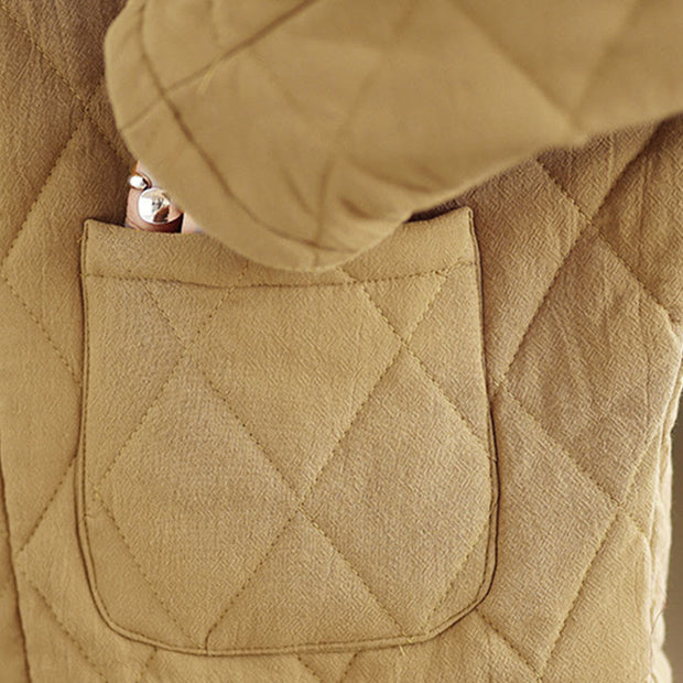 Buddha Stones Winter Frog-Button Diamond-shaped Lines Cotton Long Sleeve Women's Thermal Jacket With Pockets - image 13