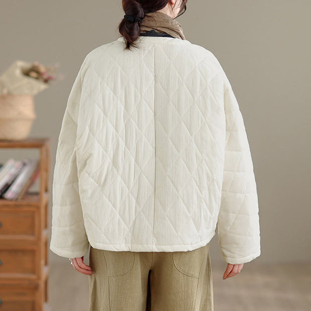 Buddha Stones Winter Frog-Button Diamond-shaped Lines Cotton Long Sleeve Women's Thermal Jacket With Pockets - image 19