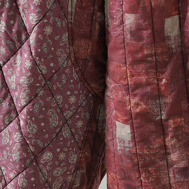 Buddha Stones Winter Square Diamond-shaped Patchwork Elastic Waist Women's Cotton Harem Pants With Pockets - image 8