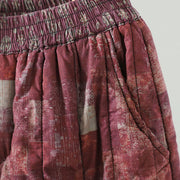 Buddha Stones Winter Square Diamond-shaped Patchwork Elastic Waist Women's Cotton Harem Pants With Pockets - image 6