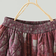 Buddha Stones Winter Square Diamond-shaped Patchwork Elastic Waist Women's Cotton Harem Pants With Pockets - image 3