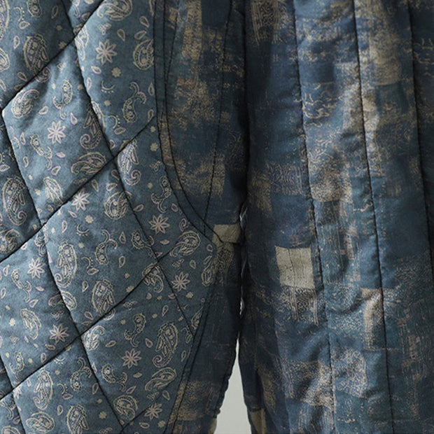 Buddha Stones Winter Square Diamond-shaped Patchwork Elastic Waist Women's Cotton Harem Pants With Pockets - image 14