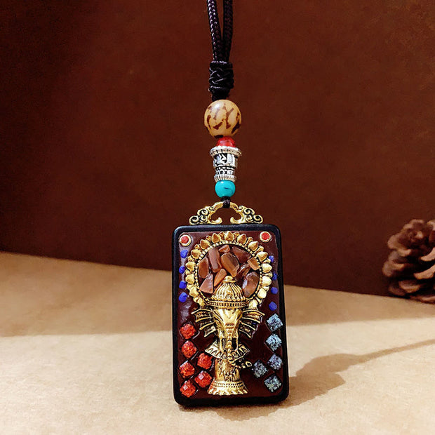 Buddha Stones Tibetan Ganesh Ganpati Elephant Ebony Wood Rope Peace Necklace Pendant - image 7