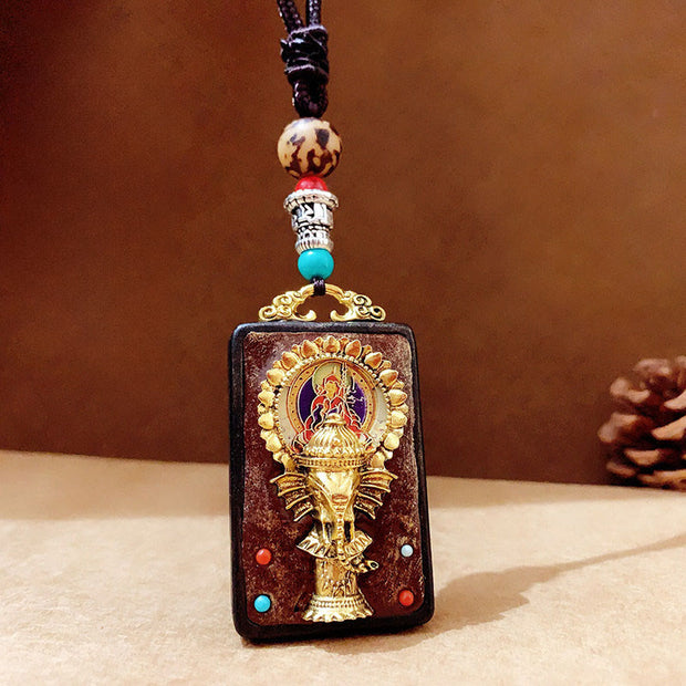 Buddha Stones Tibetan Ganesh Ganpati Elephant Ebony Wood Rope Peace Necklace Pendant - B Style - image 4