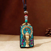 Buddha Stones Tibetan Ganesh Ganpati Elephant Ebony Wood Rope Peace Necklace Pendant - A Style - image 0