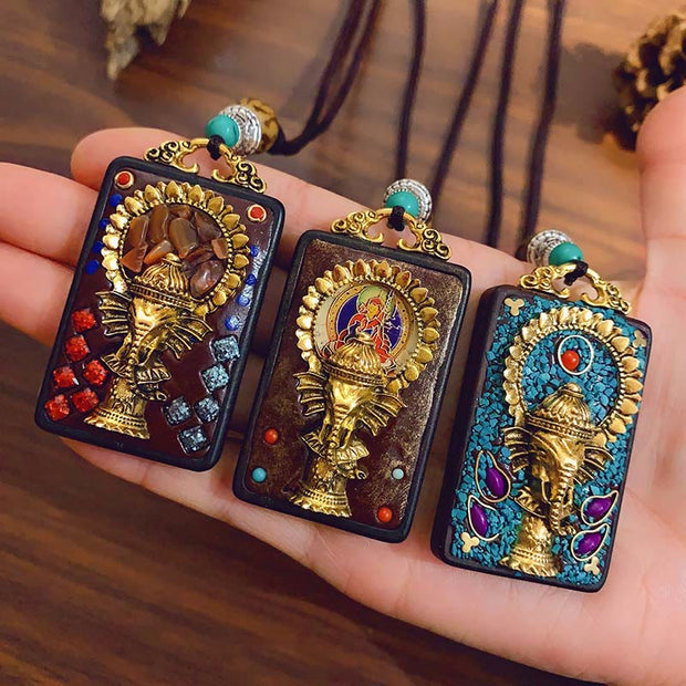 Buddha Stones Tibetan Ganesh Ganpati Elephant Ebony Wood Rope Peace Necklace Pendant - image 10