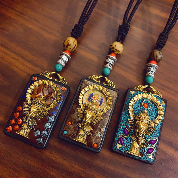 Buddha Stones Tibetan Ganesh Ganpati Elephant Ebony Wood Rope Peace Necklace Pendant - image 14