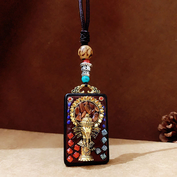 Buddha Stones Tibetan Ganesh Ganpati Elephant Ebony Wood Rope Peace Necklace Pendant - C Style - image 6