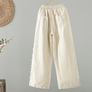 Buddha Stones Winter Elastic Waist Frog-Button Design Cotton Thermal Women's Straight Leg Pants With Pockets - image 8