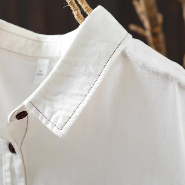 Buddha Stones Fall Buttons Down Pocket Decor Design Women's Stand Collar Long Sleeve Cotton Shirt - image 5