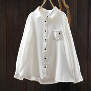 Buddha Stones Fall Buttons Down Pocket Decor Design Women's Stand Collar Long Sleeve Cotton Shirt - image 1