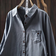 Buddha Stones Fall Buttons Down Pocket Decor Design Women's Stand Collar Long Sleeve Cotton Shirt - image 19