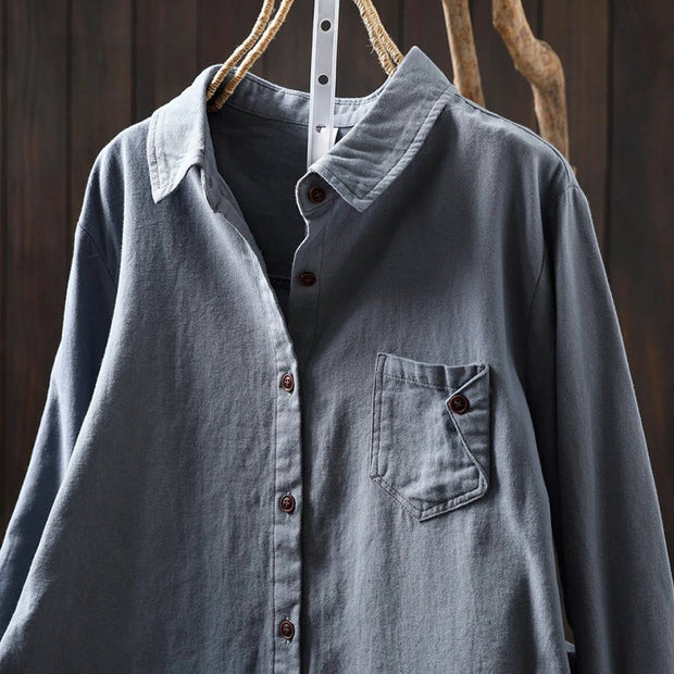 Buddha Stones Fall Buttons Down Pocket Decor Design Women's Stand Collar Long Sleeve Cotton Shirt - image 19