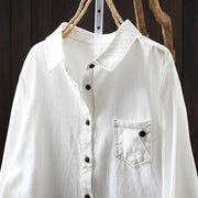 Buddha Stones Fall Buttons Down Pocket Decor Design Women's Stand Collar Long Sleeve Cotton Shirt - image 3