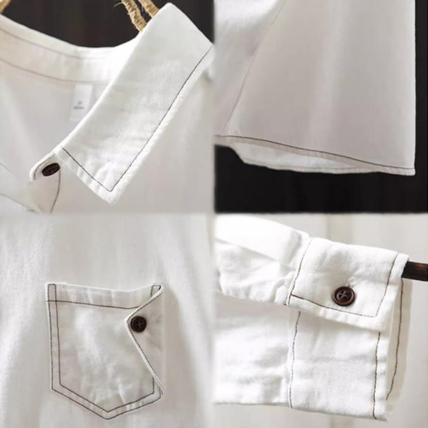 Buddha Stones Fall Buttons Down Pocket Decor Design Women's Stand Collar Long Sleeve Cotton Shirt - image 12