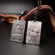 Buddha Stones Year of the Horse Chinese Zodiac Natal Buddha Copper Plated Silver Balance Necklace Pendant - Horse-Mahasattva Bodhisattva - image 0
