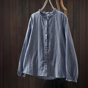 Buddha Stones Fall Small Plaid Button Down Ruffle Collar Long Sleeve Women's Cotton Shirt - image 1