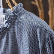 Buddha Stones Fall Small Plaid Button Down Ruffle Collar Long Sleeve Women's Cotton Shirt - image 5