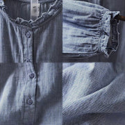 Buddha Stones Fall Small Plaid Button Down Ruffle Collar Long Sleeve Women's Cotton Shirt - image 11