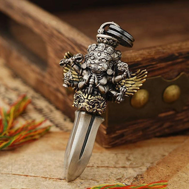 Buddha Stones Tibetan Vajra Three Heads Six Arms Design Copper Healing Spiritual Power Necklace Pendant - Vajra - image 0