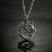 Buddha Stones Tibetan Coiling Dragon Taotie Pattern Copper Plated Silver Necklace Pendant - Coiling Dragon - image 1