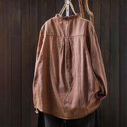 Buddha Stones Fall Tiny Plaid Button Down Ruffle Collar Long Sleeve Women's Cotton Shirt - image 2