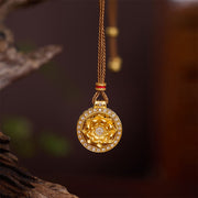Buddha Stones Lotus Eight Treasures Compass Gourd Copper Plated Gold Wealth Necklace Pendant - Lotus - image 0