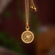 Buddha Stones Lotus Eight Treasures Compass Gourd Copper Plated Gold Wealth Necklace Pendant - Eight Treasures Compass - image 3