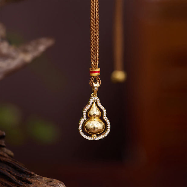 Buddha Stones Lotus Eight Treasures Compass Gourd Copper Plated Gold Wealth Necklace Pendant - Gourd - image 5