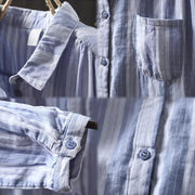 Buddha Stones Fall Vertical Stripes Button Down Stand Collar Long Sleeve Women's Cotton Shirt - image 12