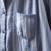 Buddha Stones Fall Vertical Stripes Button Down Stand Collar Long Sleeve Women's Cotton Shirt - image 6