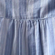 Buddha Stones Fall Vertical Stripes Button Down Stand Collar Long Sleeve Women's Cotton Shirt - image 5