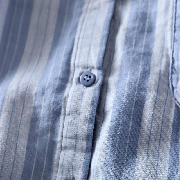 Buddha Stones Fall Vertical Stripes Button Down Stand Collar Long Sleeve Women's Cotton Shirt - image 7