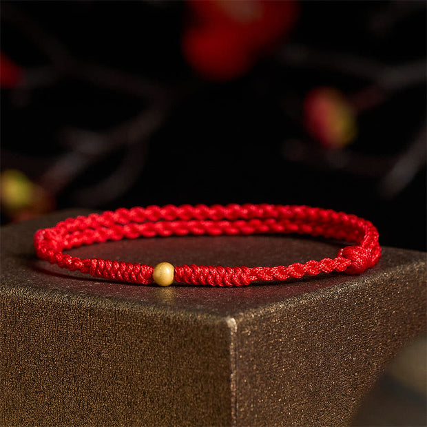 Buddha Stones 925 Sterling Silver Plated Gold Single Bead Strength Braided Red Rope Bracelet Anklet - image 12