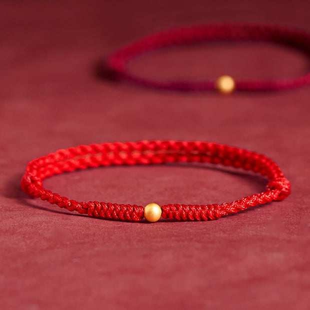 Buddha Stones 925 Sterling Silver Plated Gold Single Bead Strength Braided Red Rope Bracelet Anklet - Anklet(Circumference 18-30cm) - Red - image 9